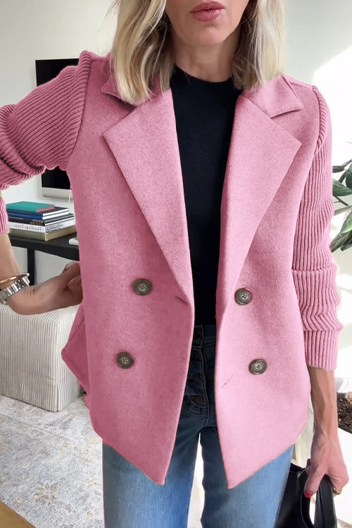 Casual Knit-Sleeve Coat with Pockets