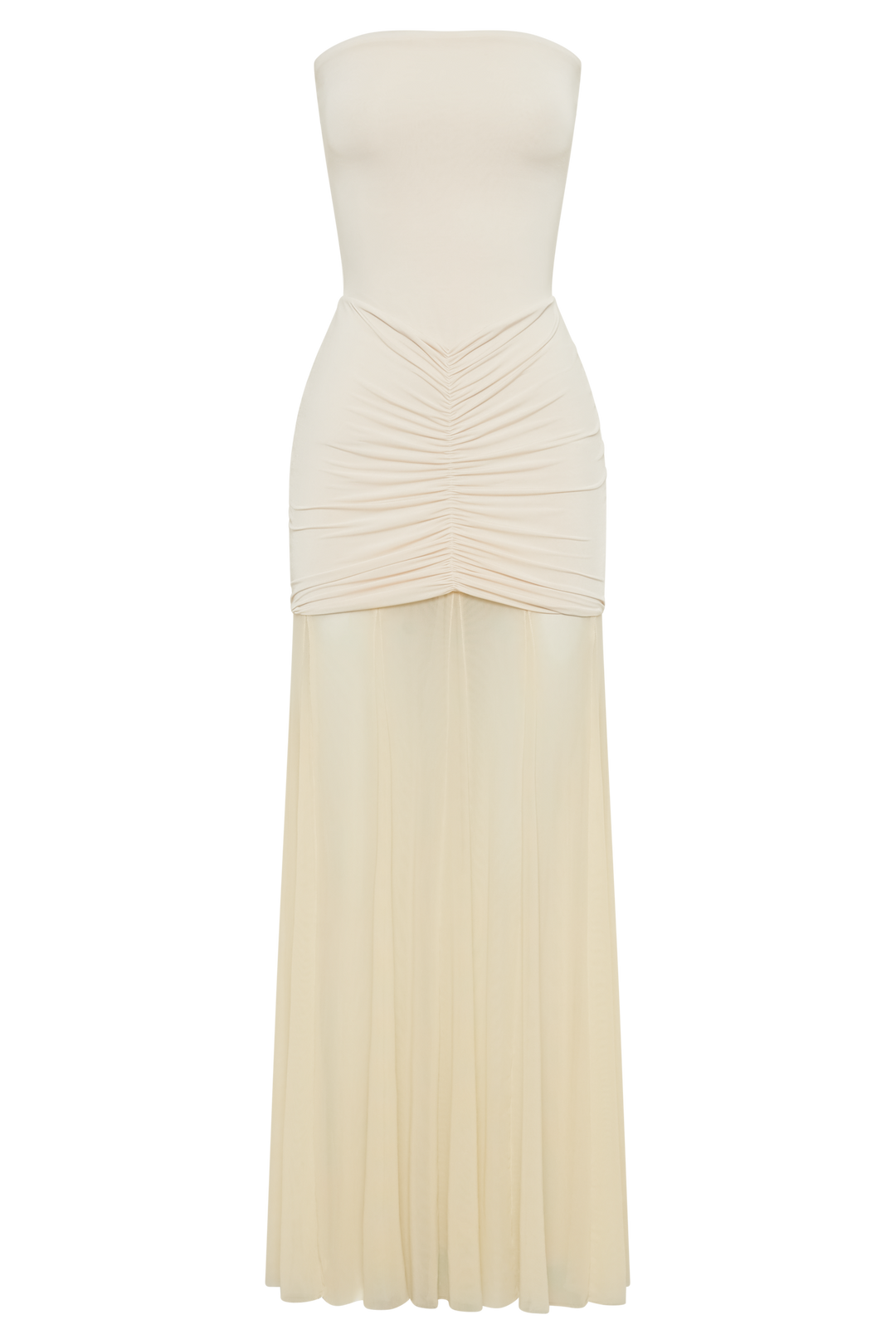 Caspian Slinky And Mesh Off Shoulder Maxi Dress
