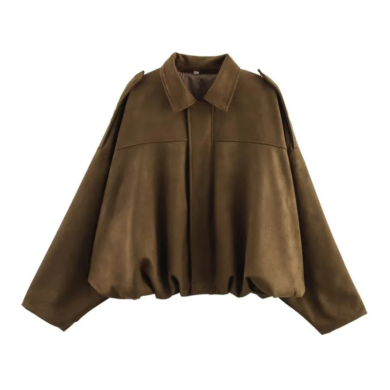 Suede-Texture Bomber Jacket