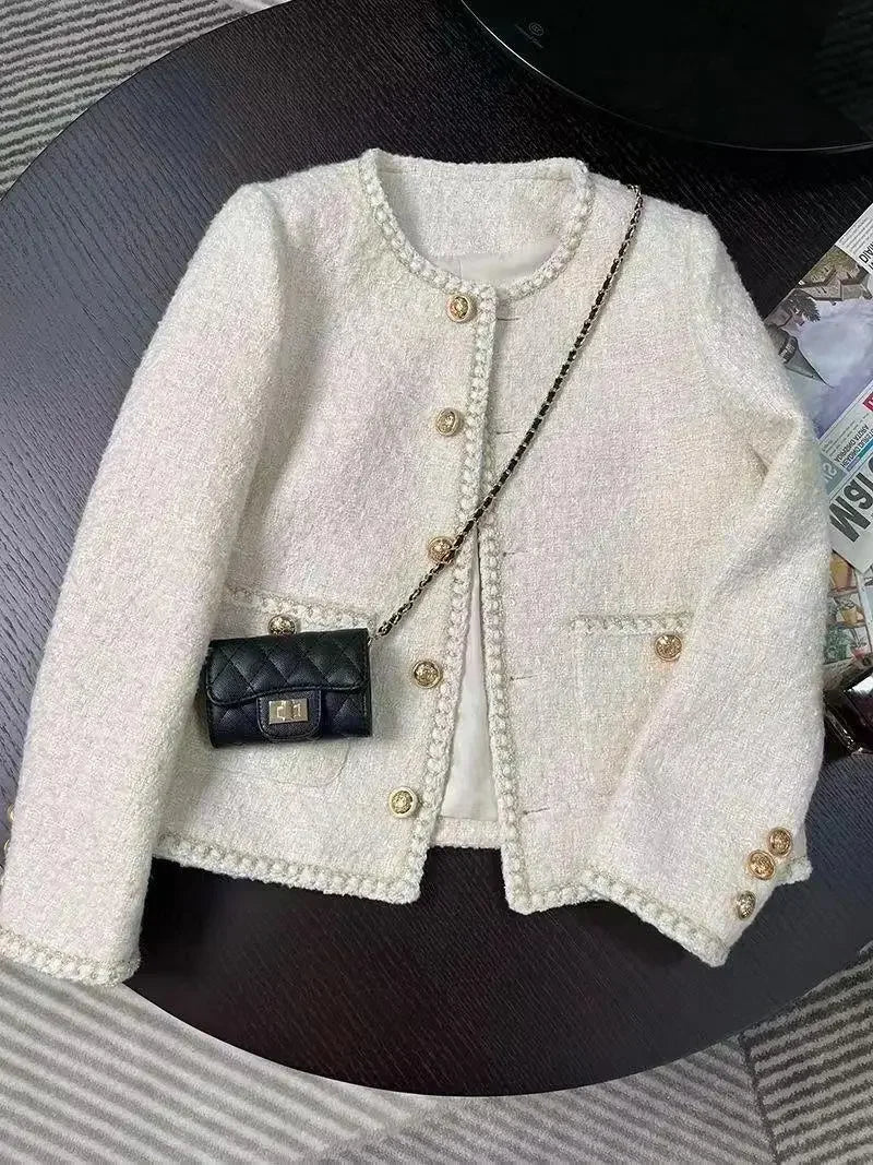 Cropped Tweed Jacket With Golden Buttons