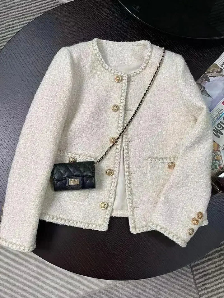 Cropped Tweed Jacket With Golden Buttons