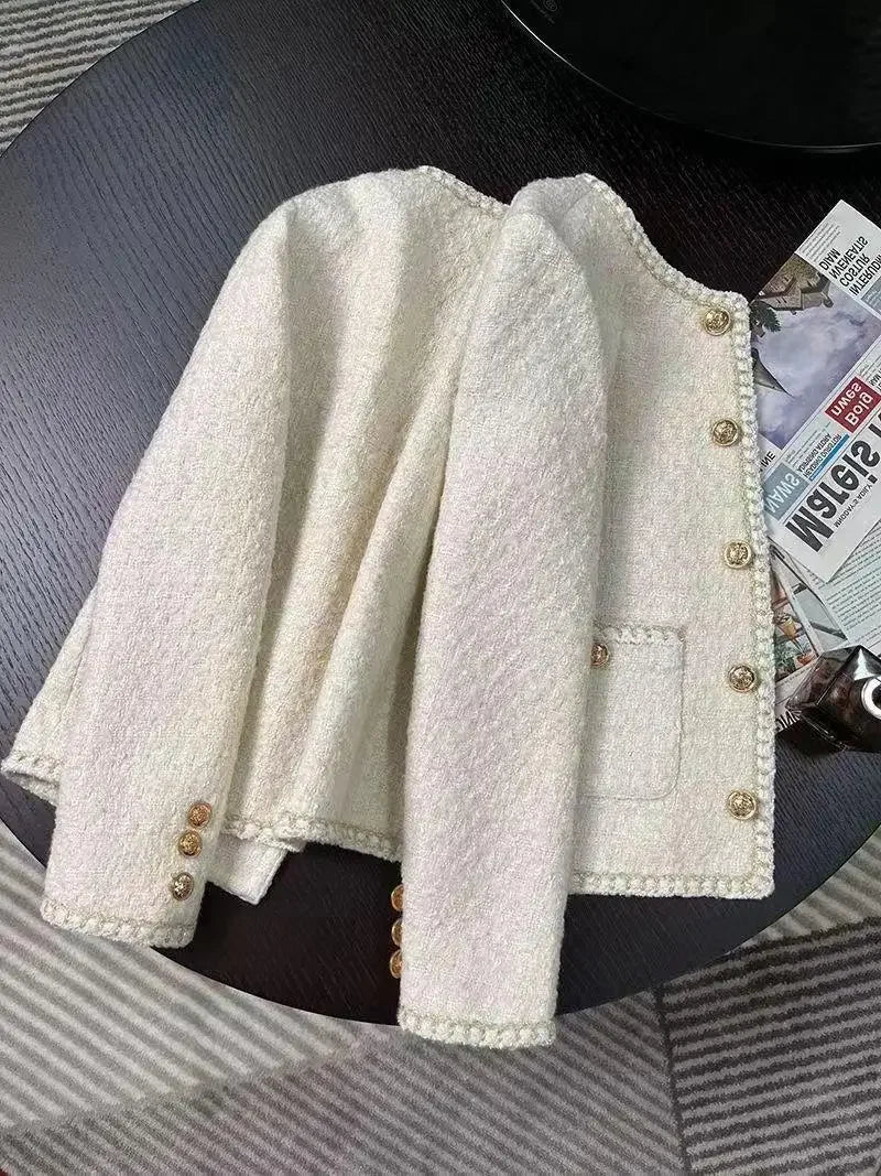 Cropped Tweed Jacket With Golden Buttons
