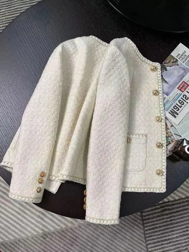 Cropped Tweed Jacket With Golden Buttons