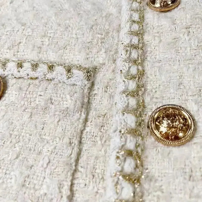 Cropped Tweed Jacket With Golden Buttons