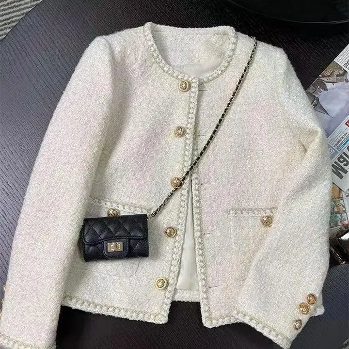 Cropped Tweed Jacket With Golden Buttons