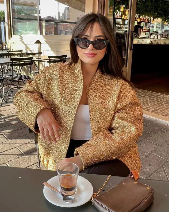 Sequined Glitter Bomber Jacket